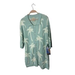 Massive Luxury Men's XL Palm Tree Knit Crochet Short Sleeve Button Up Shirt NEW